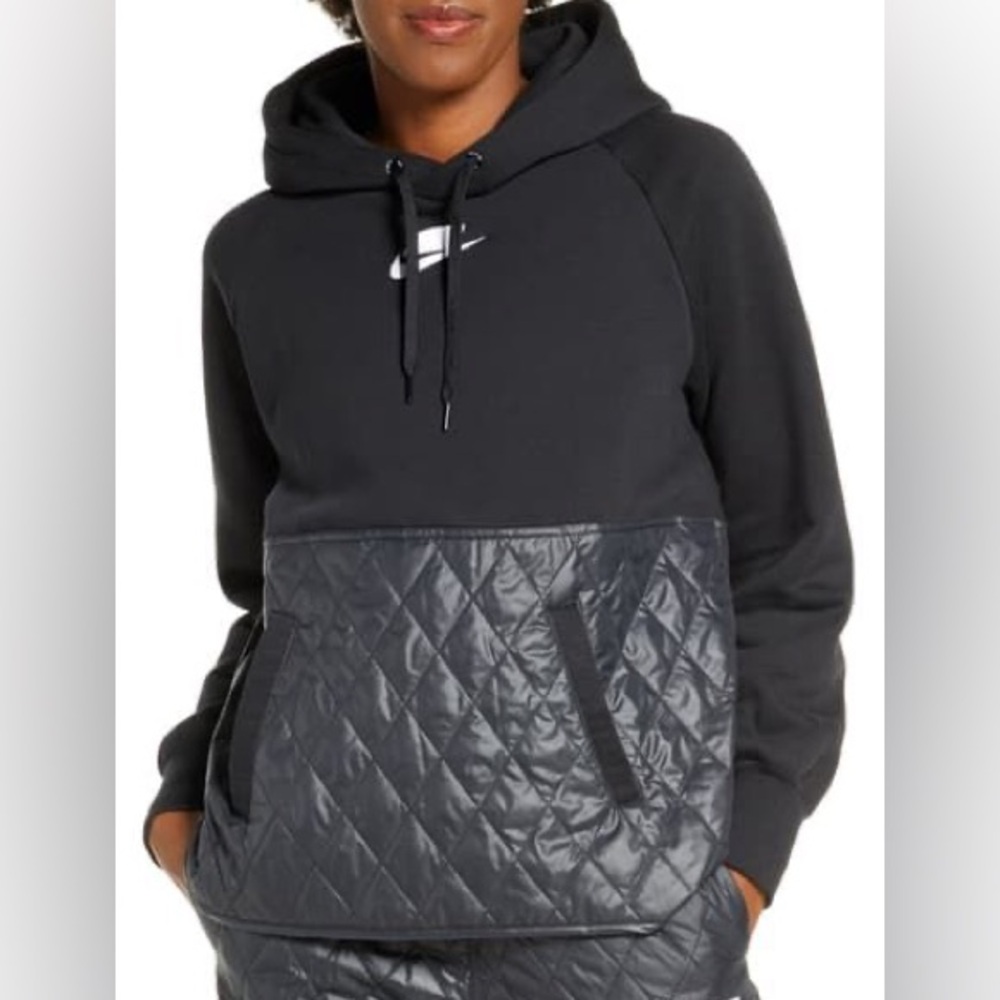 Nike Sportswear NSW Fleece Quilted Hoodie Womens L Black CJ6253-010